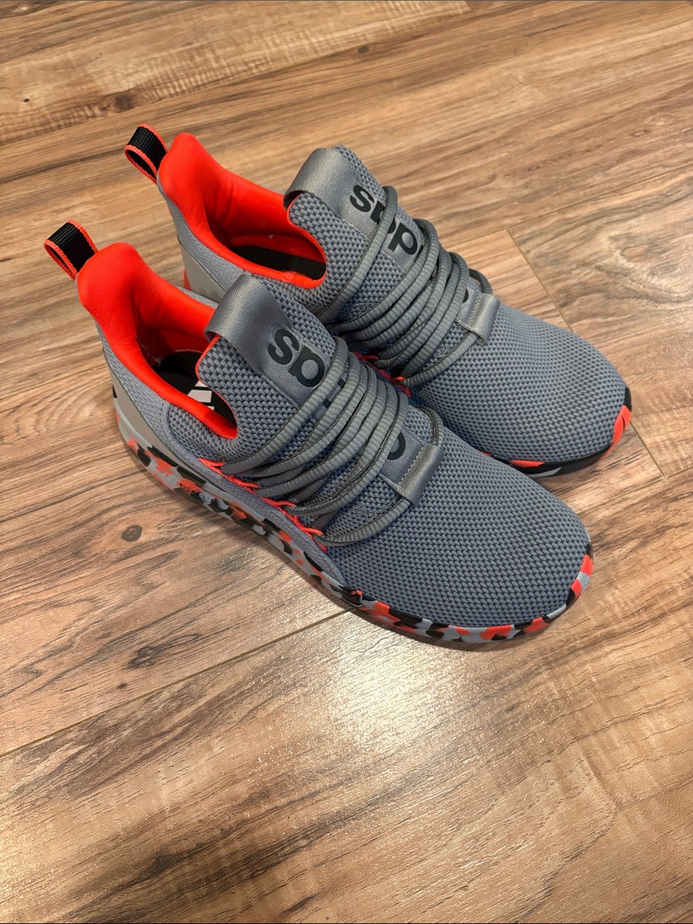 adidas Adapt Lite Kids Gray Knit Sneakers with Orange Accents